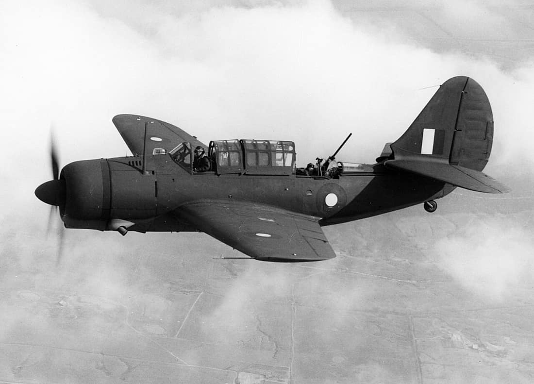 A Royal Australian Air Force Curtiss A-25A Shrike in flight over the United States, circa in 1943. A land-based variant of the U.S. Navy SB2C-1, 150 A-25s were ordered by the RAAF to fill the dive-bomber role. Due to its
