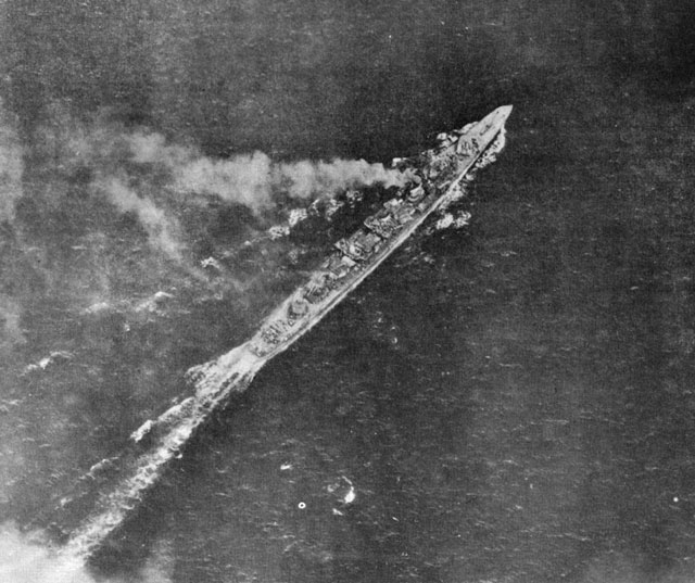 Japanese destroyer Shimakaze shortly before sinking by US Navy aircraft in Ormoc Bay, 11 November 1944.