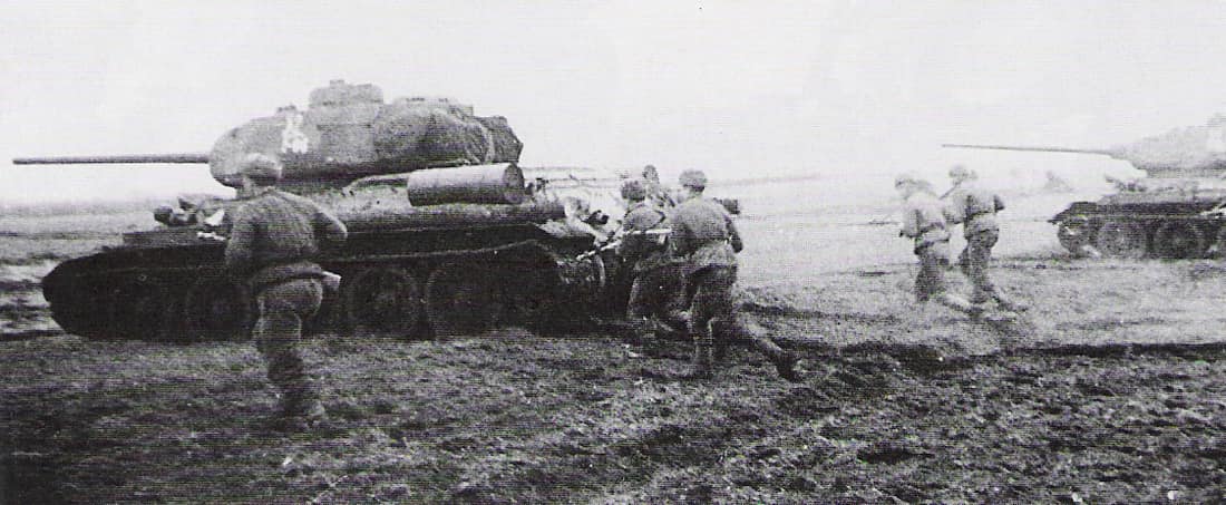 A counterattack of soviet infantry and tanks of the 18th tank corps