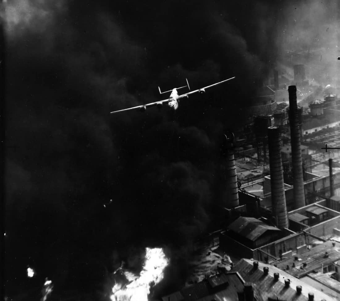 Captions and Titles from Published Works 2003: One of the most famous images of World War II shows The Sandman, piloted by Robert Sternfels, as it emerges from a pall of smoke during the TIDALWAVE mission.[1] 2002: The S