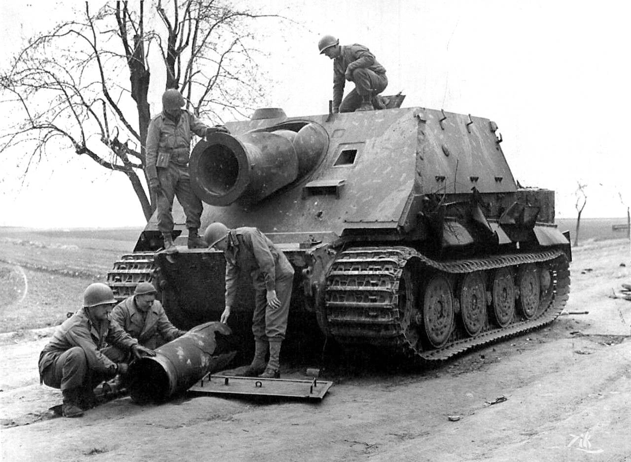 Sturmtiger, abandoned and blown by its crew and captured by US troops
