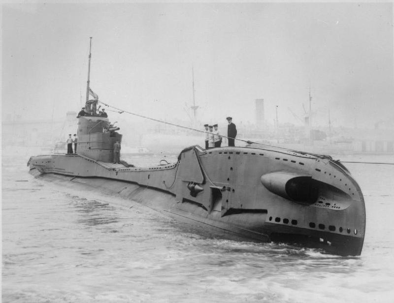 British T class submarine HMSM THORN underway on the River Mersey on completion.