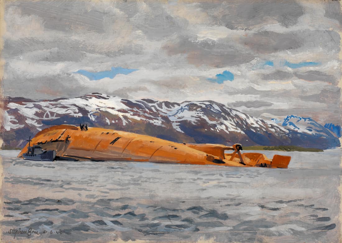 Bone, Stephen; The Wreck of the 'Tirpitz', June 1945; IWM (Imperial War Museums); http://www.artuk.org/artworks/the-wreck-of-the-tirpitz-june-1945-7464