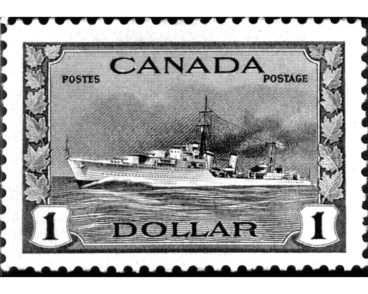 en:Royal Canadian Navy Tribal class destroyer as depicted on a en:1944 stamp.