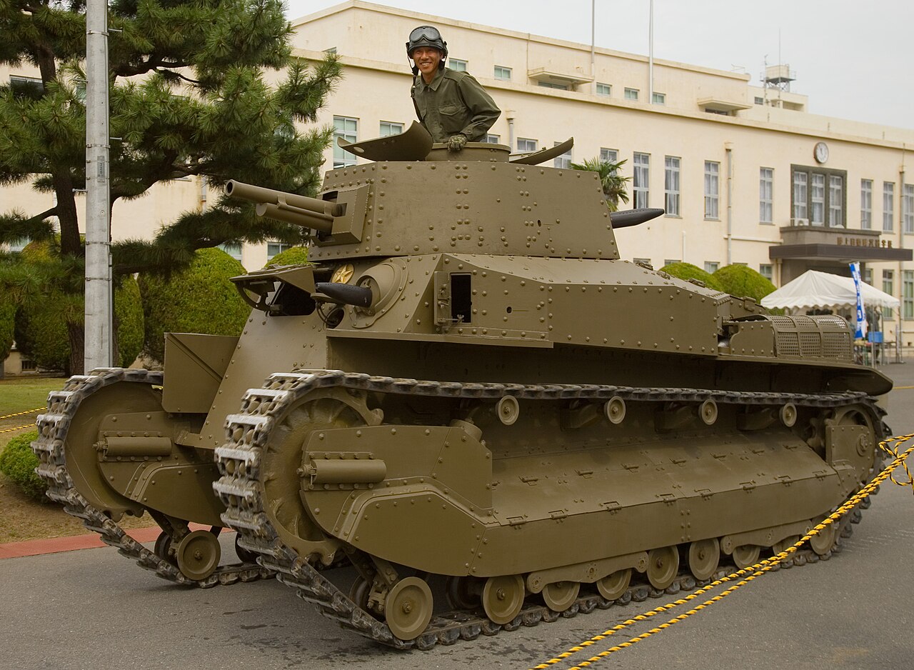 A restored and running Type 89 Yi-Go tank at Tsuchira tank museum open day. The tank was actually running at jogging pace along the road at the point the photograph was taken.