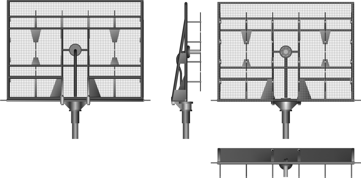 The FuMO 61 Hohentwiel antenna was 1,400 mm wide and a height of 1,000 mm, though it had an overall width of 1, 540 mm and a height of 1,022 mm. The mesh size is approximately 15 mm.