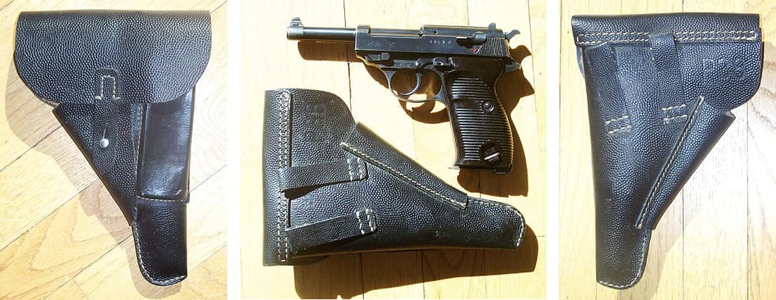 Mauser-made "byf 44" P38 with mixed-material leather and prestoff holster. Holster coded "CXB 4" for Lederwarenfabrik Moll, 1944