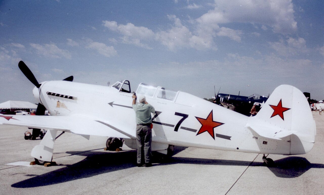 Yakovlev Yak-11 modified to Yakovlev Yak-7 outline, at Lakeland Florida