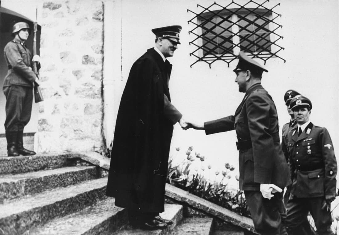 Adolf Hitler meets Ante Pavelić, leader of the Independent State of Croatia, upon his arrival at the Berghof in Bavaria, Germany, for a state visit.