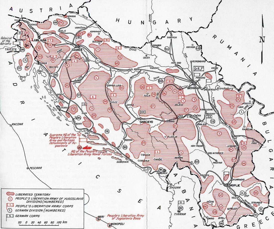 Teritorij pod nadzorom NOVJ u rujnu 1944.